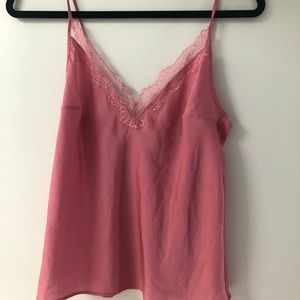 Lingerie style tank top, lace neckline